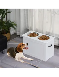 PawHut Raised Dog Bowls, with Storage, Two Stainless Steel Bowls, Elevated Base - White 2