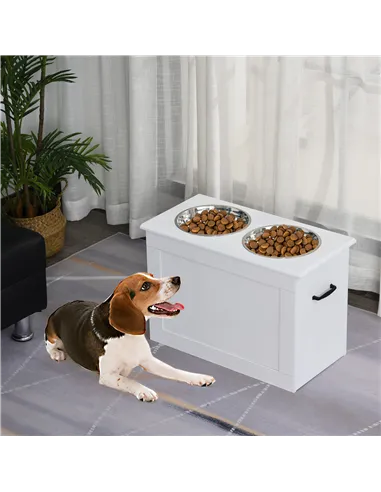 PawHut Raised Dog Bowls, with Storage, Two Stainless Steel Bowls, Elevated Base - White