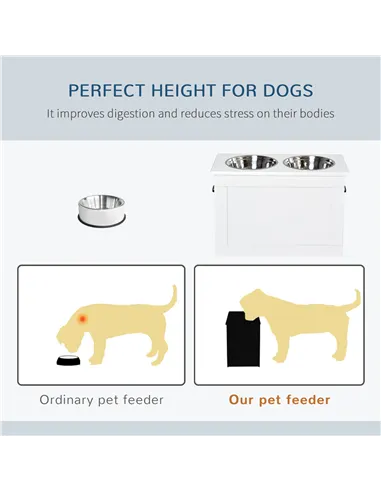 PawHut Raised Dog Bowls, with Storage, Two Stainless Steel Bowls, Elevated Base - White
