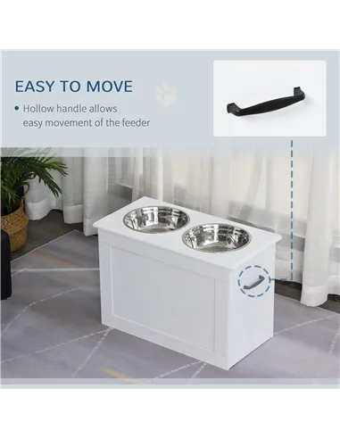 PawHut Raised Dog Bowls, with Storage, Two Stainless Steel Bowls, Elevated Base - White