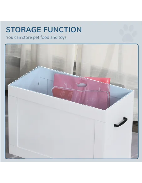 PawHut Raised Dog Bowls, with Storage, Two Stainless Steel Bowls, Elevated Base - White
