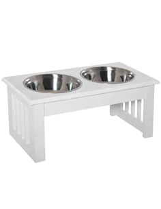 PawHut Raised Dog Feeding Bowls with Stand, Stainless Steel for  Extra Small and Small Dog, 44L x 24W x 15H cm - White