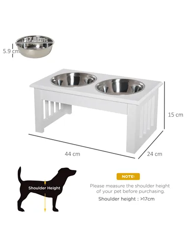 PawHut Raised Dog Feeding Bowls with Stand, Stainless Steel for  Extra Small and Small Dog, 44L x 24W x 15H cm - White