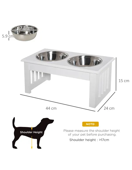 PawHut Raised Dog Feeding Bowls with Stand, Stainless Steel for  Extra Small and Small Dog, 44L x 24W x 15H cm - White
