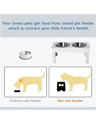 PawHut Raised Dog Feeding Bowls with Stand, Stainless Steel for  Extra Small and Small Dog, 44L x 24W x 15H cm - White