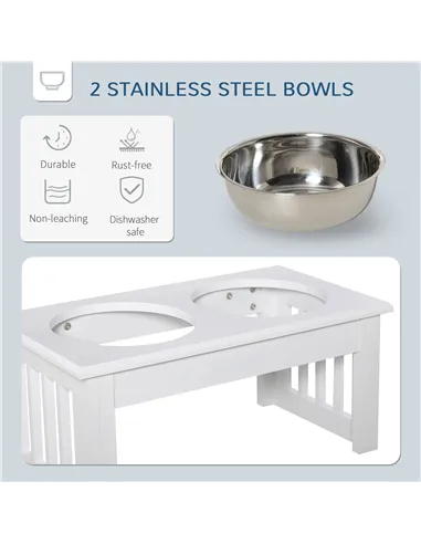 PawHut Raised Dog Feeding Bowls with Stand, Stainless Steel for  Extra Small and Small Dog, 44L x 24W x 15H cm - White