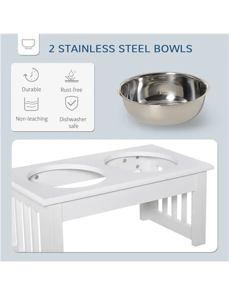 PawHut Raised Dog Feeding Bowls with Stand, Stainless Steel for  Extra Small and Small Dog, 44L x 24W x 15H cm - White