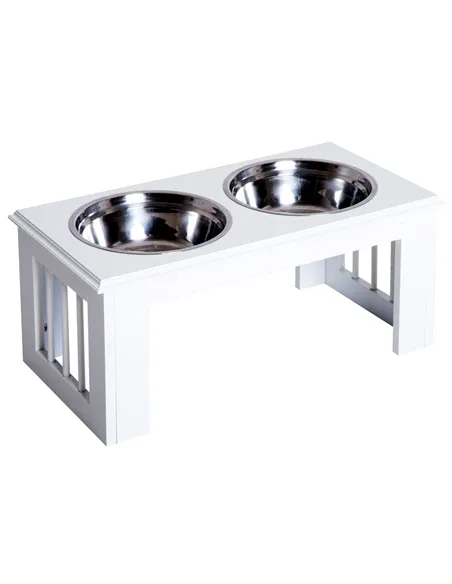 PawHut Raised Dog Feeding Bowls with Stand, Stainless Steel for Medium Dog, 58L x 31W x 25H cm - White
