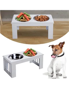 PawHut Raised Dog Feeding Bowls with Stand, Stainless Steel for Medium Dog, 58L x 31W x 25H cm - White 2