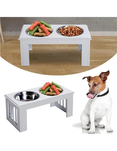 PawHut Raised Dog Feeding Bowls with Stand, Stainless Steel for Medium Dog, 58L x 31W x 25H cm - White