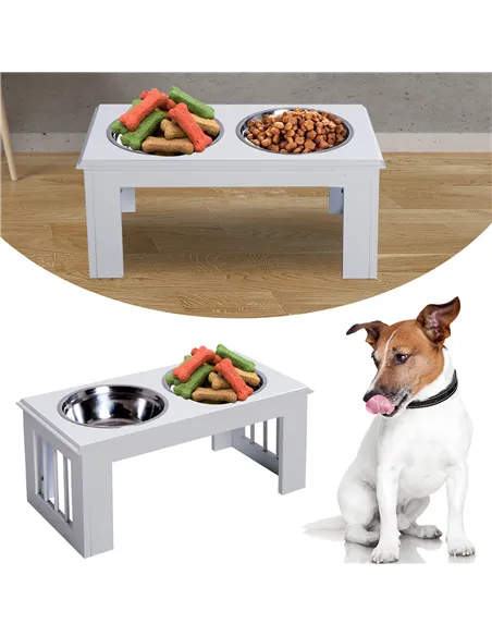 PawHut Raised Dog Feeding Bowls with Stand, Stainless Steel for Medium Dog, 58L x 31W x 25H cm - White