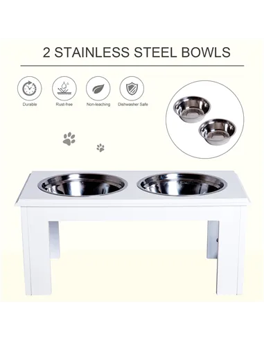 PawHut Raised Dog Feeding Bowls with Stand, Stainless Steel for Medium Dog, 58L x 31W x 25H cm - White