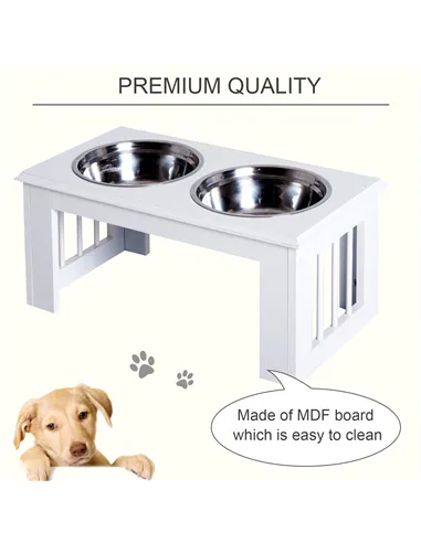 PawHut Raised Dog Feeding Bowls with Stand, Stainless Steel for Medium Dog, 58L x 31W x 25H cm - White