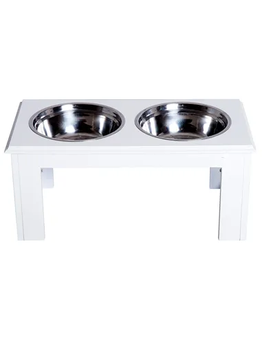 PawHut Raised Dog Feeding Bowls with Stand, Stainless Steel for Medium Dog, 58L x 31W x 25H cm - White