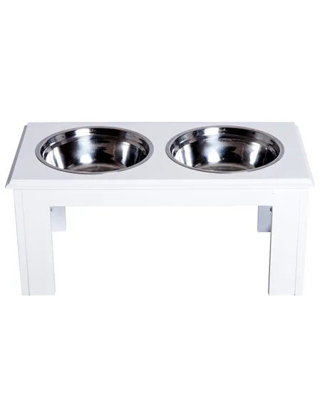 PawHut Raised Dog Feeding Bowls with Stand, Stainless Steel for Medium Dog, 58L x 31W x 25H cm - White