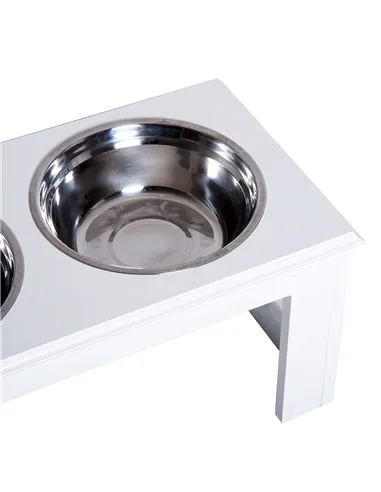 PawHut Raised Dog Feeding Bowls with Stand, Stainless Steel for Medium Dog, 58L x 31W x 25H cm - White