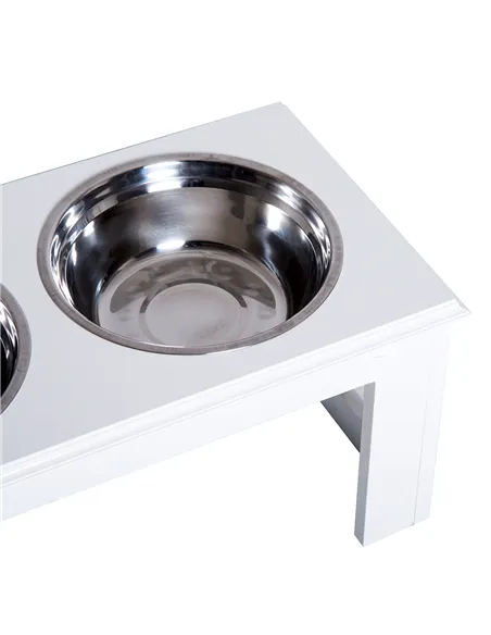 PawHut Raised Dog Feeding Bowls with Stand, Stainless Steel for Medium Dog, 58L x 31W x 25H cm - White