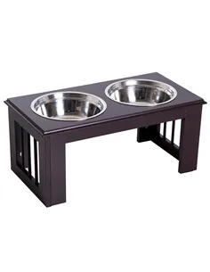 PawHut Raised Dog Feeding Bowls with Stand, Stainless Steel for Medium Dog, 58L x 31W x 25H cm - Brown