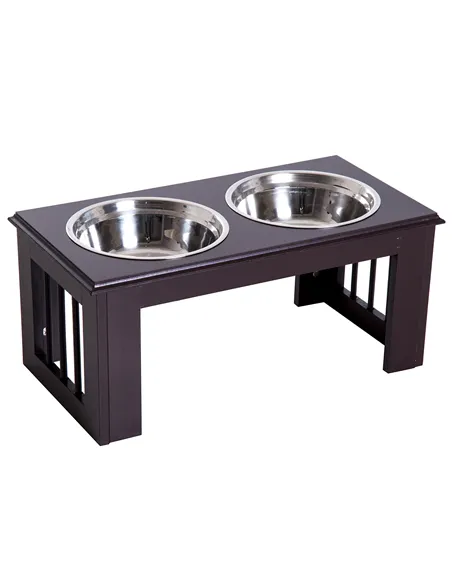 PawHut Raised Dog Feeding Bowls with Stand, Stainless Steel for Medium Dog, 58L x 31W x 25H cm - Brown