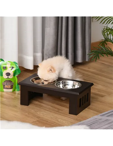 PawHut Raised Dog Feeding Bowls with Stand, Stainless Steel for Medium Dog, 58L x 31W x 25H cm - Brown