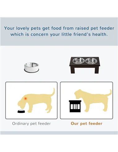 PawHut Raised Dog Feeding Bowls with Stand, Stainless Steel for Medium Dog, 58L x 31W x 25H cm - Brown