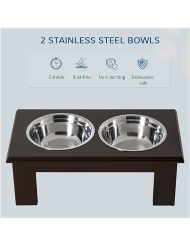 PawHut Raised Dog Feeding Bowls with Stand, Stainless Steel for Medium Dog, 58L x 31W x 25H cm - Brown