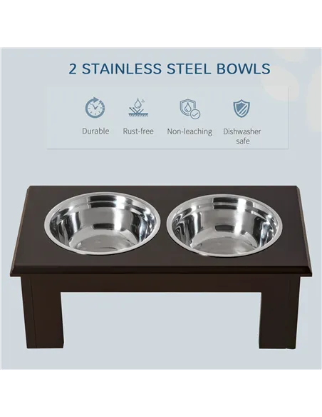 PawHut Raised Dog Feeding Bowls with Stand, Stainless Steel for Medium Dog, 58L x 31W x 25H cm - Brown