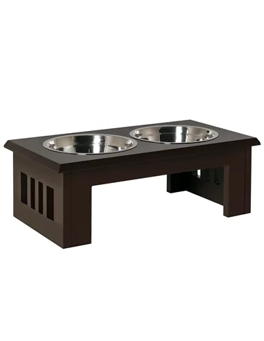 PawHut Raised Dog Feeding Bowls with Stand, Stainless Steel for Medium Dog, 58L x 31W x 25H cm - Brown