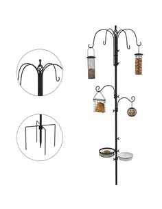 Pawhut Bird Feeding Station Kit, Wild Bird Feeder Pole with 6 Hooks, 4 Hanging Feeders for Peanuts, Seed, Fat Balls, for Garden,