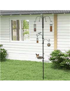 Pawhut Bird Feeding Station Kit, Wild Bird Feeder Pole with 6 Hooks, 4 Hanging Feeders for Peanuts, Seed, Fat Balls, for Garden, 2