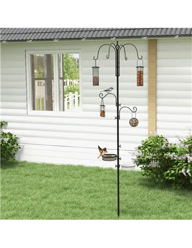 Pawhut Bird Feeding Station Kit, Wild Bird Feeder Pole with 6 Hooks, 4 Hanging Feeders for Peanuts, Seed, Fat Balls, for Garden,