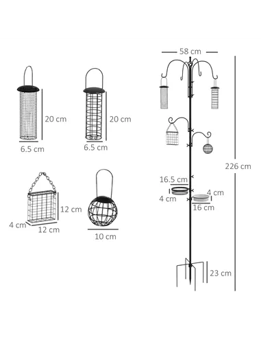 Pawhut Bird Feeding Station Kit, Wild Bird Feeder Pole with 6 Hooks, 4 Hanging Feeders for Peanuts, Seed, Fat Balls, for Garden,