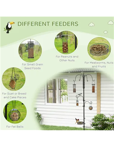 Pawhut Bird Feeding Station Kit, Wild Bird Feeder Pole with 6 Hooks, 4 Hanging Feeders for Peanuts, Seed, Fat Balls, for Garden,
