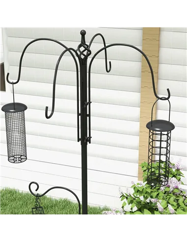 Pawhut Bird Feeding Station Kit, Wild Bird Feeder Pole with 6 Hooks, 4 Hanging Feeders for Peanuts, Seed, Fat Balls, for Garden,