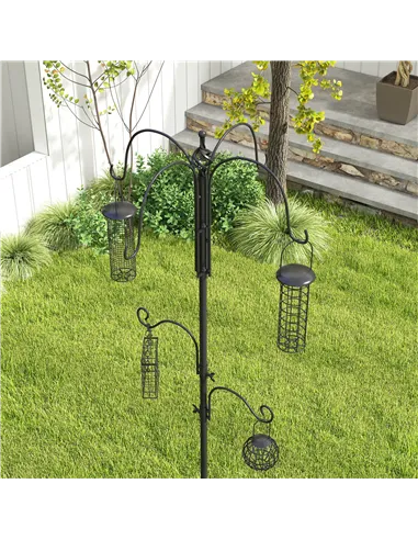 Pawhut Bird Feeding Station Kit, Wild Bird Feeder Pole with 6 Hooks, 4 Hanging Feeders for Peanuts, Seed, Fat Balls, for Garden,