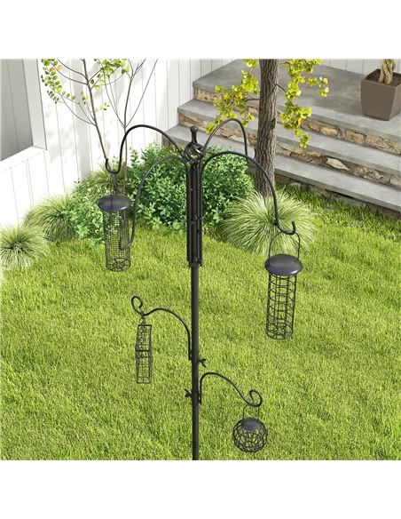 Pawhut Bird Feeding Station Kit, Wild Bird Feeder Pole with 6 Hooks, 4 Hanging Feeders for Peanuts, Seed, Fat Balls, for Garden,