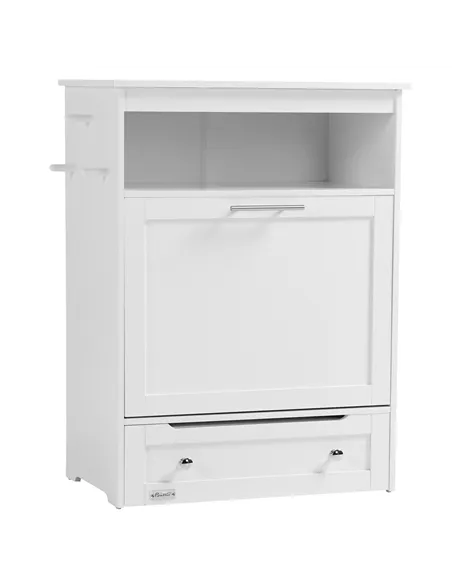 PawHut Pet Feeder Station, Dog, Cat Storage Container, with Raised Bowls, Hanger, Cabinet - White