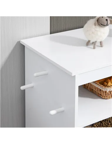 PawHut Pet Feeder Station, Dog, Cat Storage Container, with Raised Bowls, Hanger, Cabinet - White