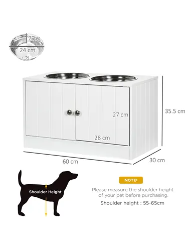 PawHut Raised Pet Feeder, with Two Bowls, Storage - White