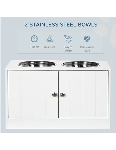 PawHut Raised Pet Feeder, with Two Bowls, Storage - White