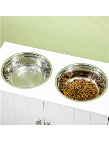 PawHut Raised Pet Feeder, with Two Bowls, Storage - White