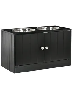 PawHut Raised Pet Feeder, with Two Bowls, Storage - Black