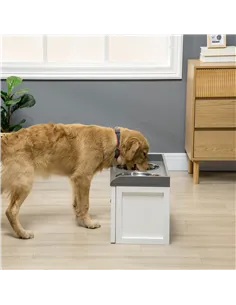 PawHut Stainless Steel Raised Dog Bowls, with 21L Storage Drawer for Large Dogs and Cats - White 2