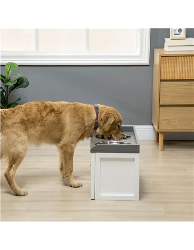 PawHut Stainless Steel Raised Dog Bowls, with 21L Storage Drawer for Large Dogs and Cats - White