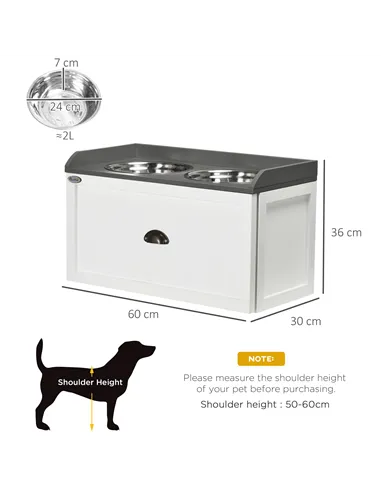 PawHut Stainless Steel Raised Dog Bowls, with 21L Storage Drawer for Large Dogs and Cats - White