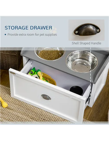 PawHut Stainless Steel Raised Dog Bowls, with 21L Storage Drawer for Large Dogs and Cats - White