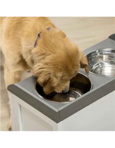 PawHut Stainless Steel Raised Dog Bowls, with 21L Storage Drawer for Large Dogs and Cats - White