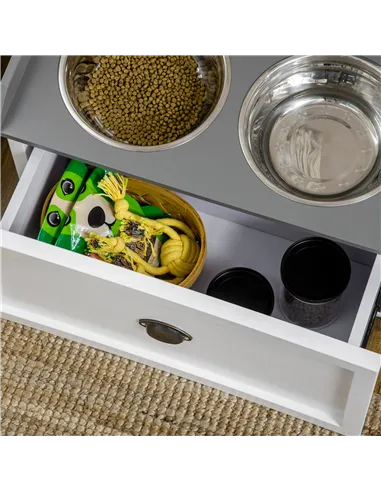 PawHut Stainless Steel Raised Dog Bowls, with 21L Storage Drawer for Large Dogs and Cats - White