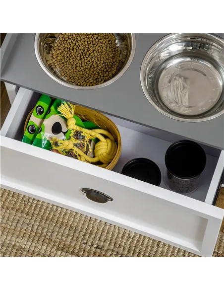 PawHut Stainless Steel Raised Dog Bowls, with 21L Storage Drawer for Large Dogs and Cats - White
