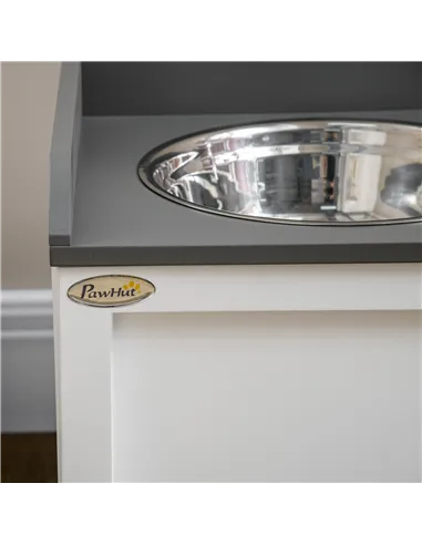 PawHut Stainless Steel Raised Dog Bowls, with 21L Storage Drawer for Large Dogs and Cats - White